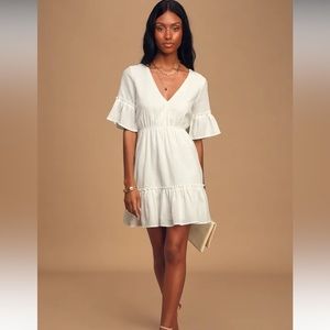 Lulus Sunshine Daydream White Short Sleeve Cutout Mini Dress Size Large